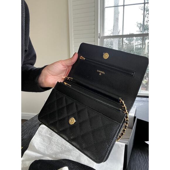 CHANEL NWT Classic Caviar Black Leather Wallet on Chain Crossbody Bag with Gold - Picture 8 of 11